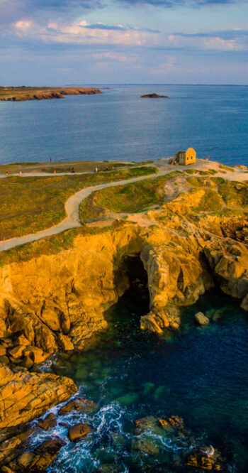 Drone view of Quiberon in France at sunset