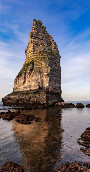 Etretat, Normandy, France - The 'Aval' cliff, with the natural arch and the needle